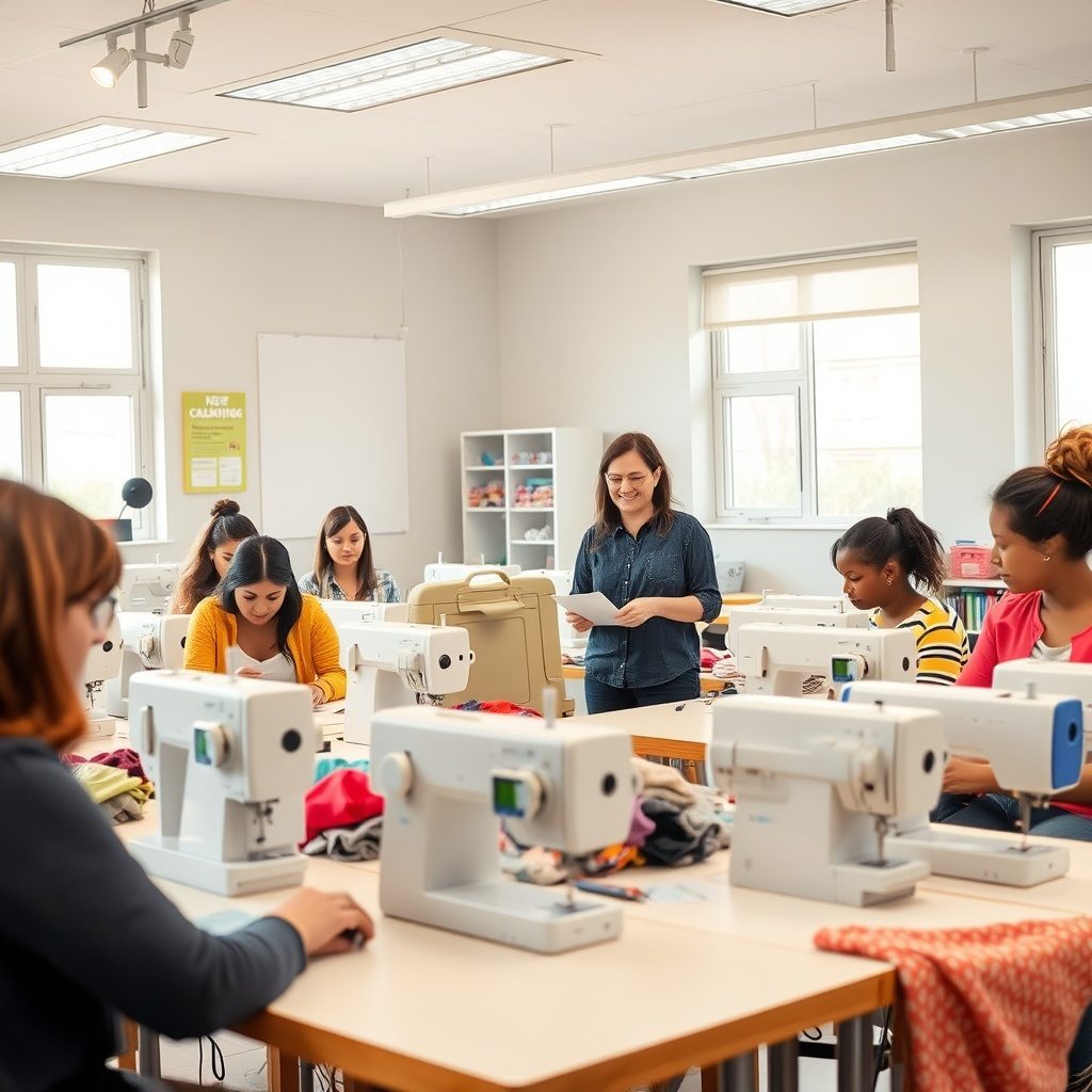 Sewing class in action