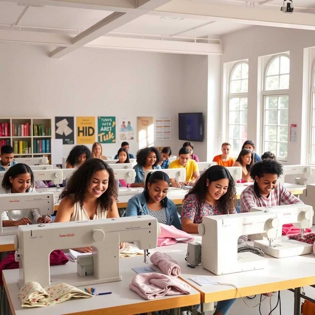 Sewing class in action