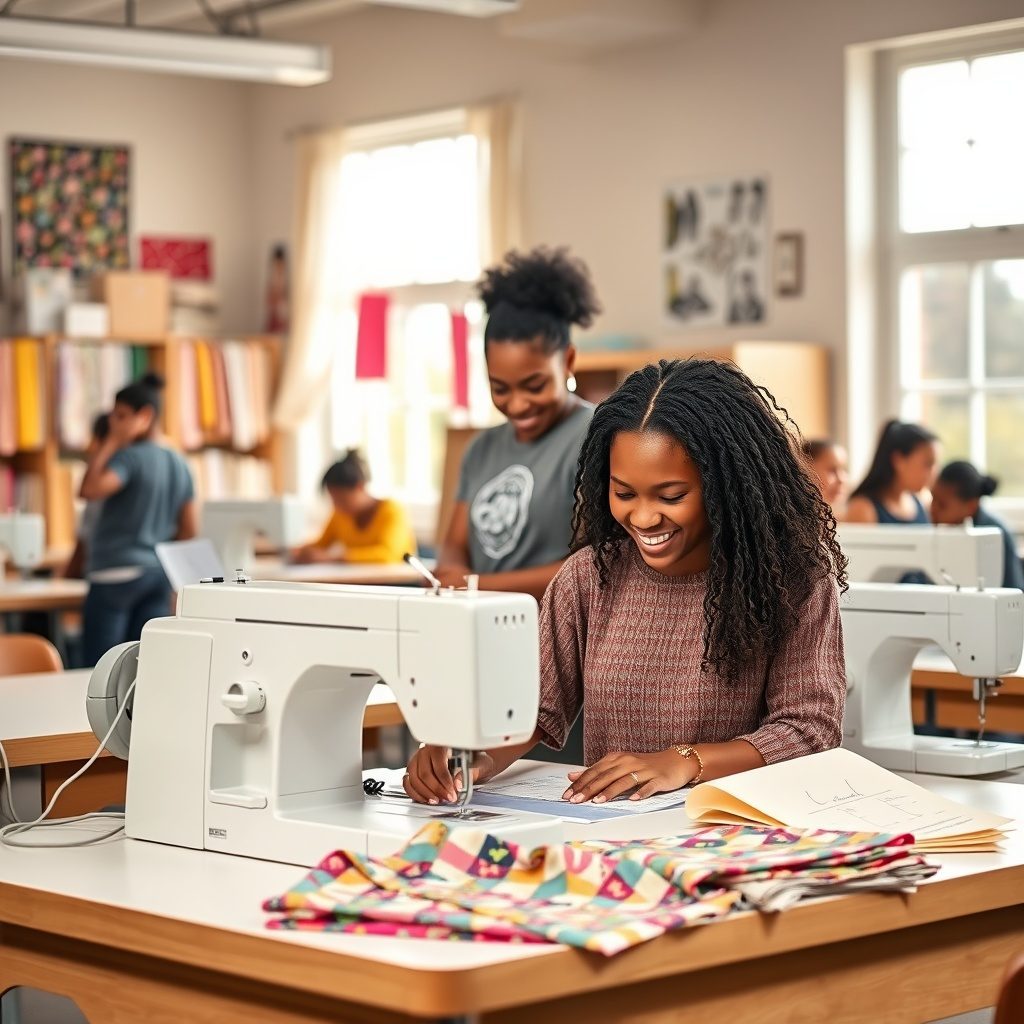 Sewing class in action